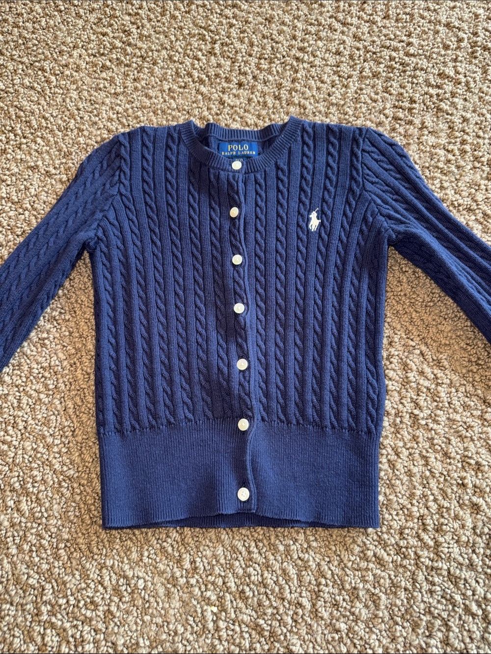Polo Ralph Lauren girls cable knit navy cardigan sweater size 7 NWOT